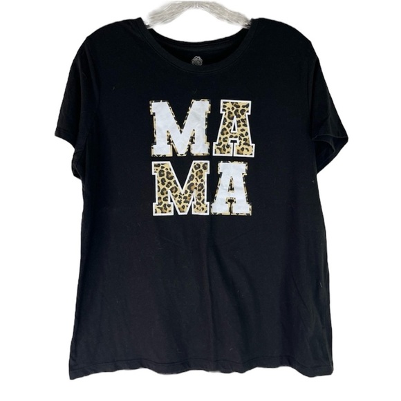 Positive Tees T Shirt Women’s Black Animal Print Mama Short Sleeve Crewneck XL - Picture 1 of 5